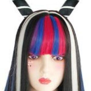 Long Straight  Black ,White and Pink Cosplay/Costume Wig